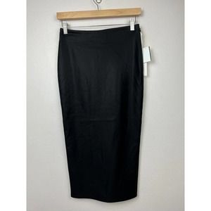Good American Women's Black Faux Leather Midi Pencil Skirt Size 1 / XS NEW
